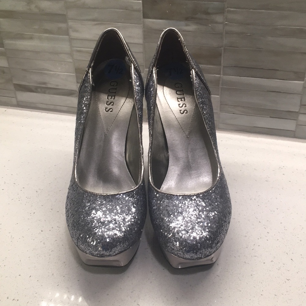 Guess Silver Glitter Heels